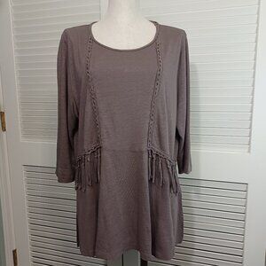 Wrap London Top Linen Jersey Fringe Detail Pullover Tunic Blouse Womens Plus 16